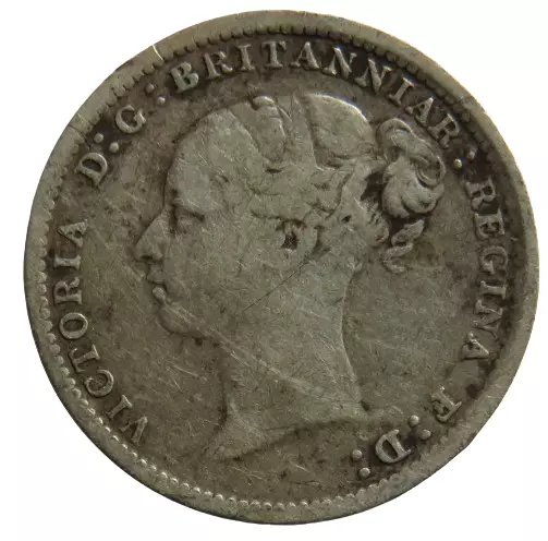 1885 Queen Victoria Young Head Silver Threepence Coin - Great Britain