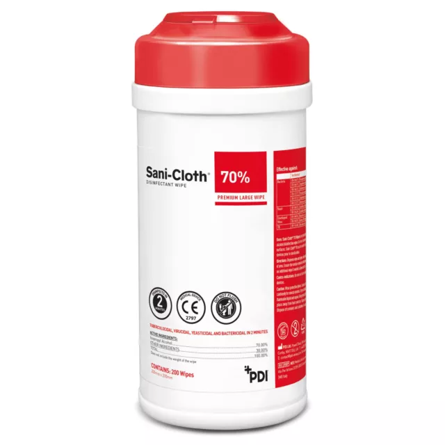 PDI Sani Cloth 70% Alcohol Disinfectant Wipes (Large 200mm) 200 Tub