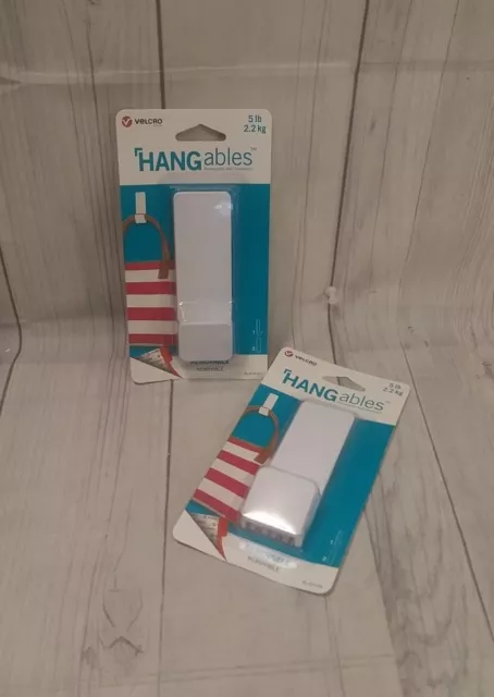 Velcro HANGable VEL-30140 White Adhesive 5 lb. Wall Hook (2 Pack) *New*