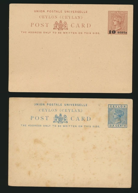 Ceylon Sri Lanka 2 Ganzsachen einmal mit Aufdruck postal stationery