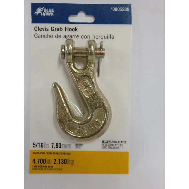 Blue Hawk Yellow Zinc Plated  5/16" Clevis Grab Hook AC G70 Model #AC-9014
