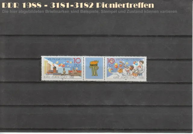 DDR 1988 Satz Dreierstreifen "Pioniertreffen" 3181-3182 postfrisch ungestempelt