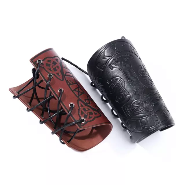 Medieval Arm Armor Cuff Wrist Guard Quake Pattern PU Leather for Cosplay