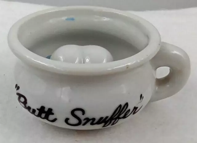 Butt Snuffer Ashtray Chamber Pot Cheeks Inside Blue Skirt White Ceramic Vintage