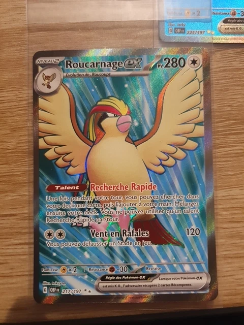 Roucarnage Ex 225/197 – Carte Pokémon Secrète Alternative, Série Écarlate Et Violet Flammes Obsidiennes, Pack De 10 Cartes Françaises Pré-gradées
