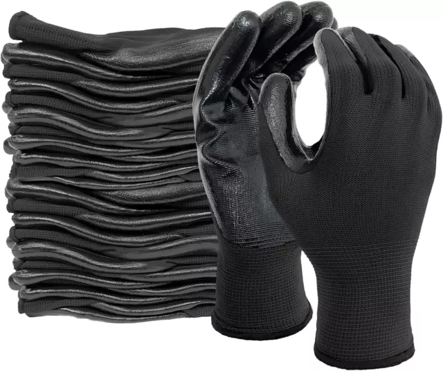 Work Gloves with Grip Rubber Coated for Men Women Warehouse Mechanic,12 Pairs Bu