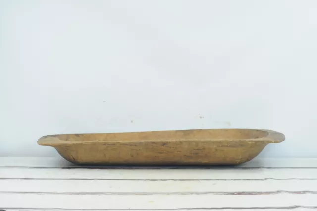 Antique 19th C Primitive Hand Carved 45.75" Wood Dough Trencher Bowl Folk Art