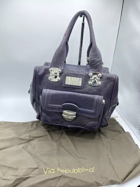 Via Repubblica Purple Leather Handbag  Nwt