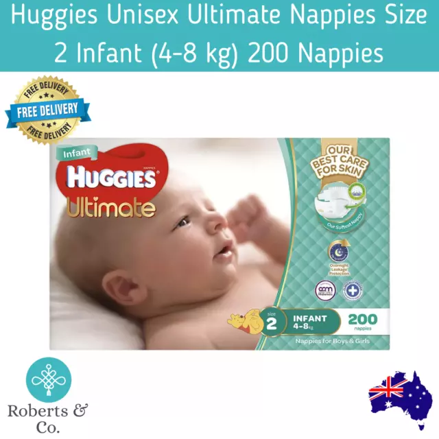 Huggies Unisex Ultimate Nappies Size 2 Infant (4-8 kg) 200 Nappies