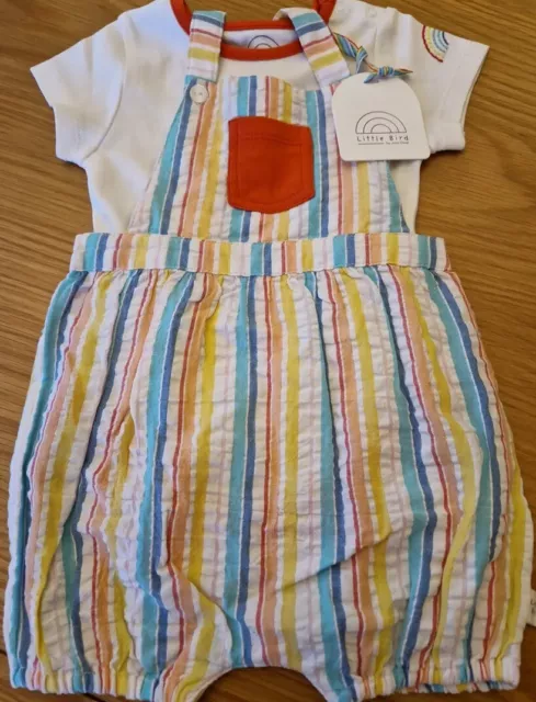 Little Bird By Jools Oliver Short Dungarees & Bodysuit Set age 3-6 mths  🌈🍄🌈