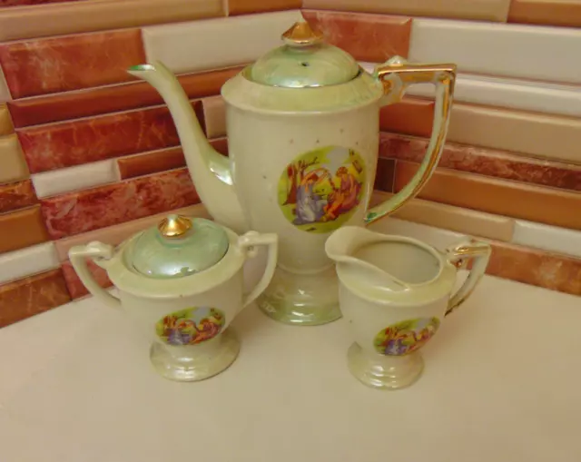 3 Piece Decorative Tea Set With Sugar Bowl With Lid And Creamer Made In Japan