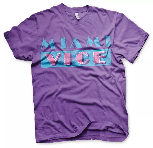 Miami Vice Distressed Logo 80s Tv Serie T-Shirt Männer Men Lila Purple