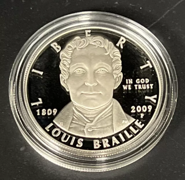 2009 P Louis Braille Bicentennial Silver Dollar Proof Coin Mint Box & COA