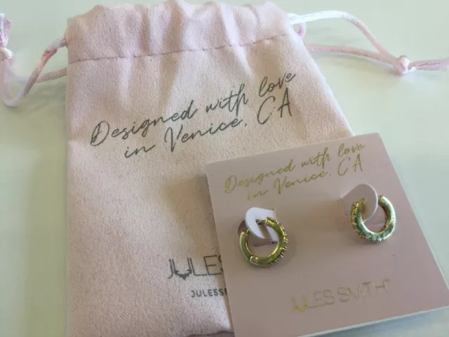 JULES SMITH Gold Plated Huggie W/Crystals Hoop Earrings NWT $50 RV