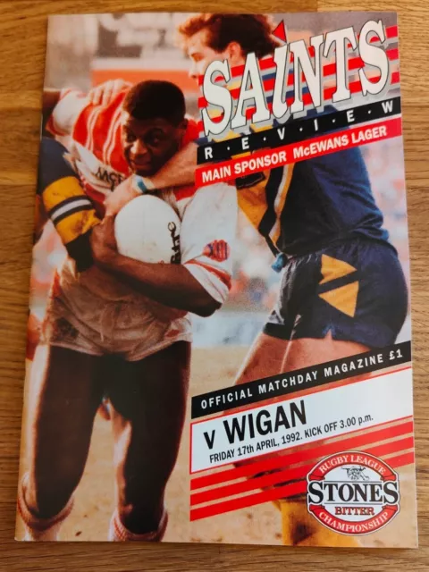 RUGBY PROGRAMME - Saints Review St Helens V Wigan Fri 17th April 1992