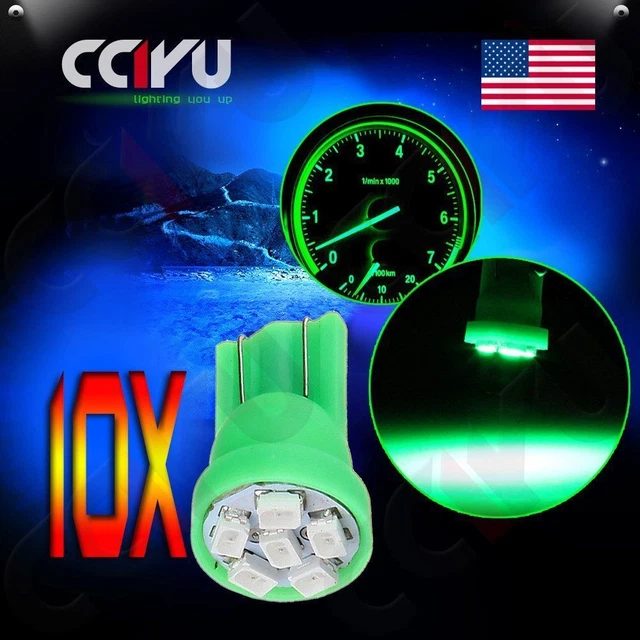 10pcs Green T10 194 6-3020-SMD LED Bulb Instrument Panel Cluster Dashboard Light