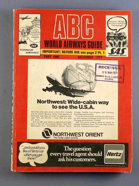 ABC WORLD AIRWAYS Guide December 1977 Airline Timetable Part One Red ...