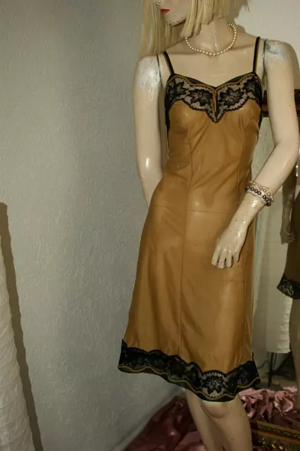 Rarität! Nylon Unterkleid GOLDBEIGE feine Blütenspitze Traum Luxus CHARMOR 44 3