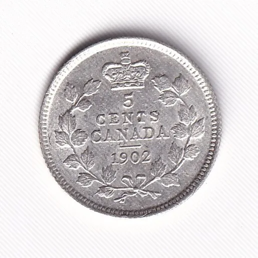Canada 1902 Five Cent 5c Silver Coin King Edward VII .925 Silver