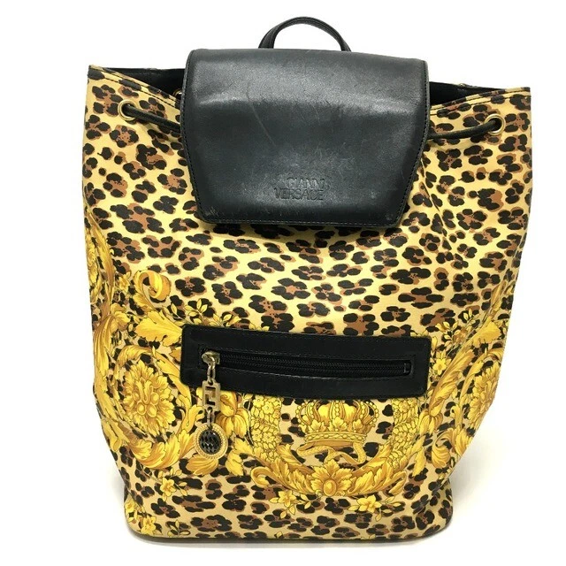 VERSACE leopard print vintage backpack rucksack leather yellow black