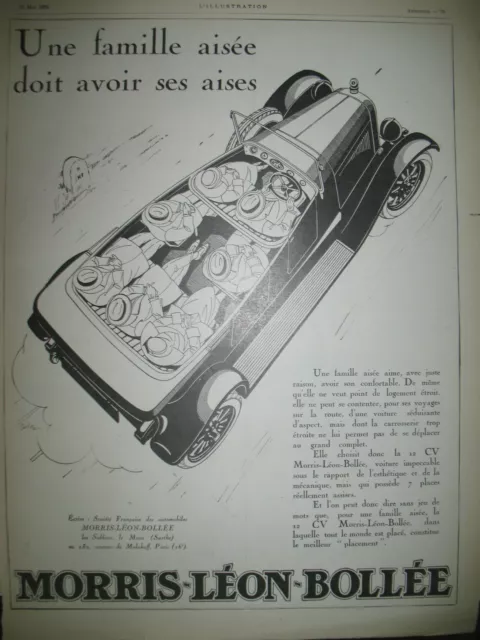 PUBLICITE DE PRESSE MORRIS-LEON-BOLLéE AUTOMOBILE ILLUSTRATION COULON AD 1926