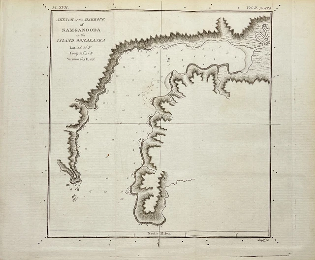 Antique Map of Northern America - Map of Alaska - Unalaska - Captain James Cook