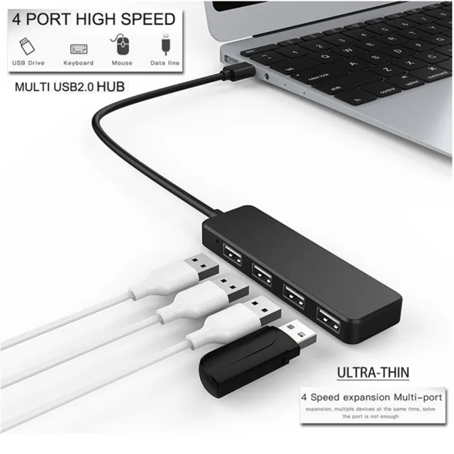 Ultra-thin Multi USB2.0 Hub 4 Port High Speed Compact Expansion Smart Splitter