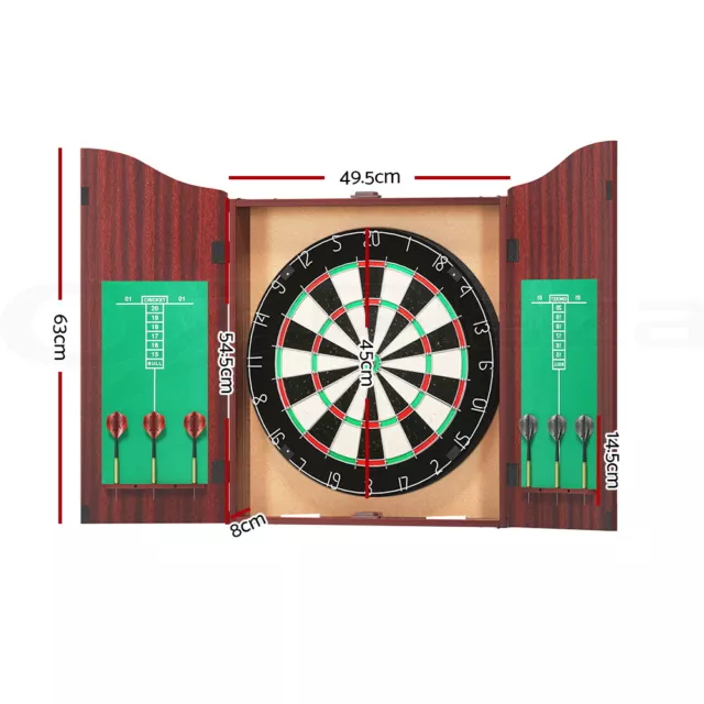 18" Dartboard Dart Board with Steel Darts Wooden Cabinet Set Party Game 2