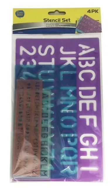 4 Pcs  Stencil Ruler Sets Upper Lower Alphabet Letters Numbers Durable Plastic