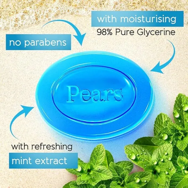 Pears Soft & Fresh Bathing Bar Soap with 98% Pure Glycerine &Mint Extract