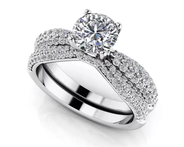 2.25 CT Coupe Ronde Imitation Diamant Couple de Mariage Bague Anneau 10k or