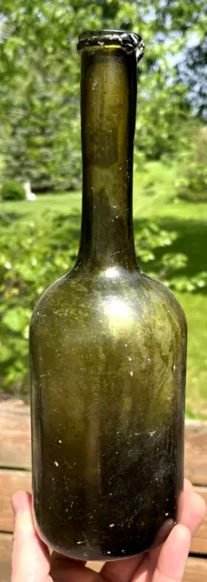 Nice Early Blackglass Long Neck Porter Bottle Open Pontil Crude 1750'S Era L@@K
