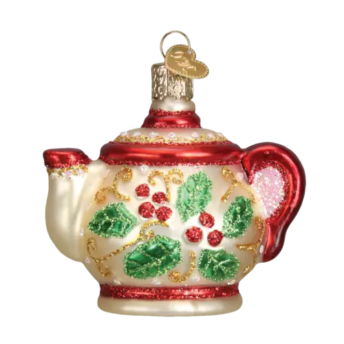 Old World Christmas Holly Teapot Glass Ornament FREE BOX 32247 New