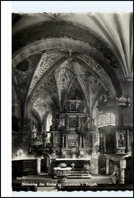 LAUENSTEIN ERZGEBIRGE UM 1965 Kirche Innen mit Taufbecken Kanzel DDR