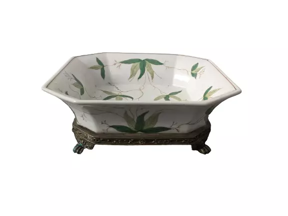 Vintage Porcelain Bowl With Bronze Stand Very Good Condition Free UK Postage