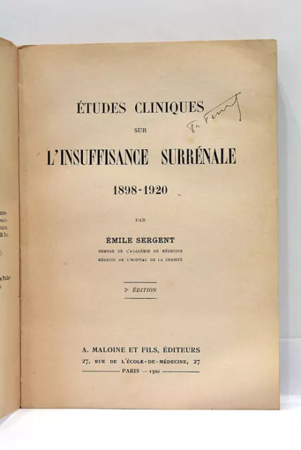 Sergent Études Cliniques Sur L'insuffisance Surrénale Paris 1920