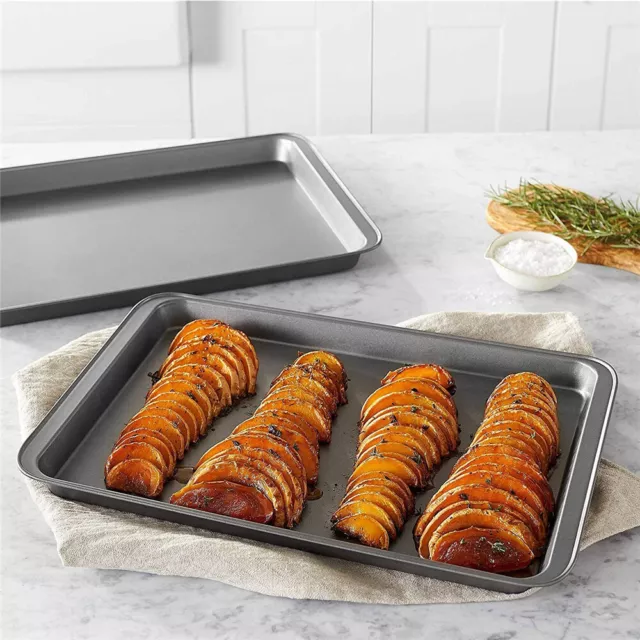 Kitchen Large Cooking Baking Tray Oven Roasting Cake Cookie Tin Pan Non Stick AU 2