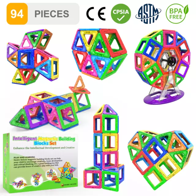 94-teiliges Kinder Bauspielzeug kreative magnetische Fliesen Bausteine Set Geschenke UK