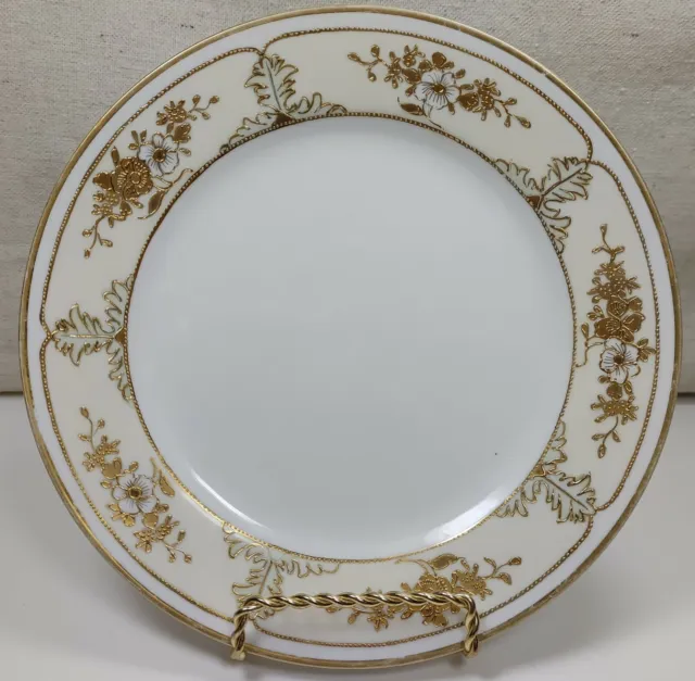 Nippon Ceramics White Round Shape Floral Gold Rim Hand Painted Salad Plate Three