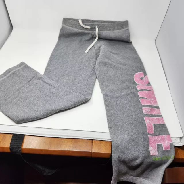 Gap kids size XL 12 gray sweat pants with SMILE on leg girls drawstring  Y1