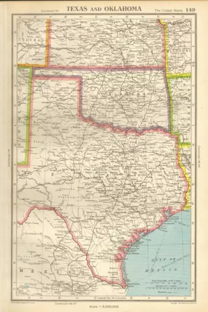 Antique Map 1947 Bartholomew Texas and Oklahoma USA