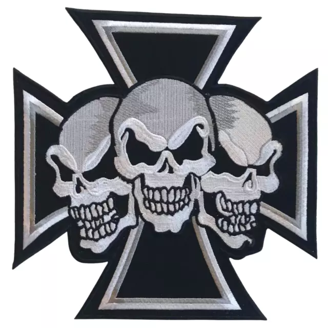 Three Skull Cross Rider Large Biker Jacket art clothing Sew on Embroidered patch