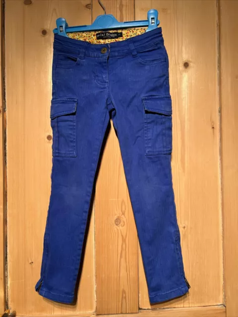 Mini Boden Girls Blue Denim Trousers Jeans With Ankle Zips Age 7 Years