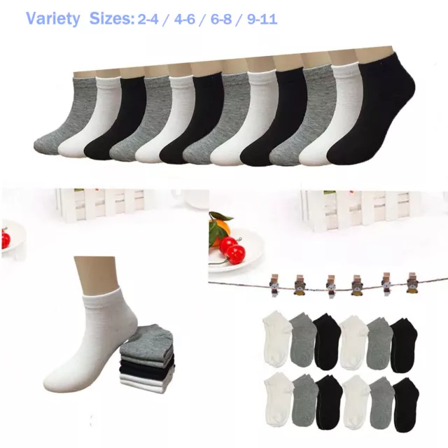 New 6-12 Pairs Child Girls Kids Ankle Low Cut Socks Solid Cotton Multiple Sizes