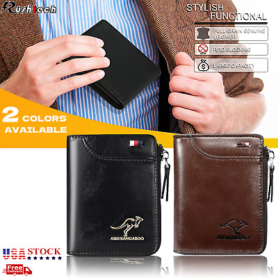 Men's Leather Bifold Wallet RFID Blocking Genuine Credit ID Card Waterproof