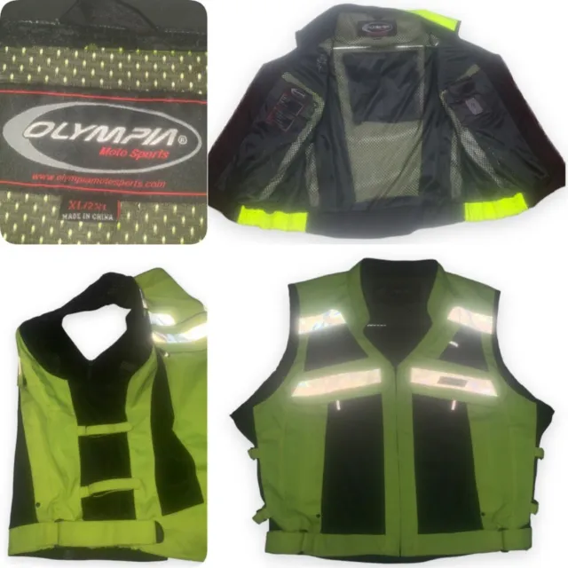 OLYMPIA Moto Sports Hi-Visibility Reflective Motorcycle Vest •7 Pockets • XL/XXL