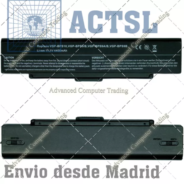 Batería para portátil Sony Vaio VGP-BPS10 VGP-BPS9/B VGP-BPL9 Negro 11.1V