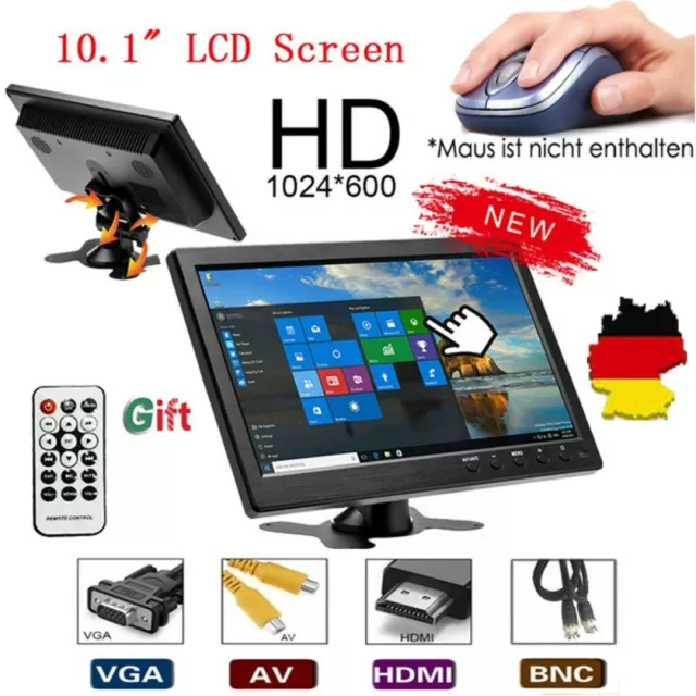 10.1" TFT LCD Monitor CCTV HDMI/BNC/AV/VGA Mit Speaker Slim UV Coating PC/TV