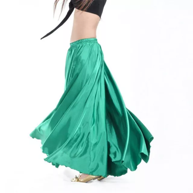 Belly Dance Shining Satin Long Skirt Swing Dancing Skirt Indian Dance Sun Skirt