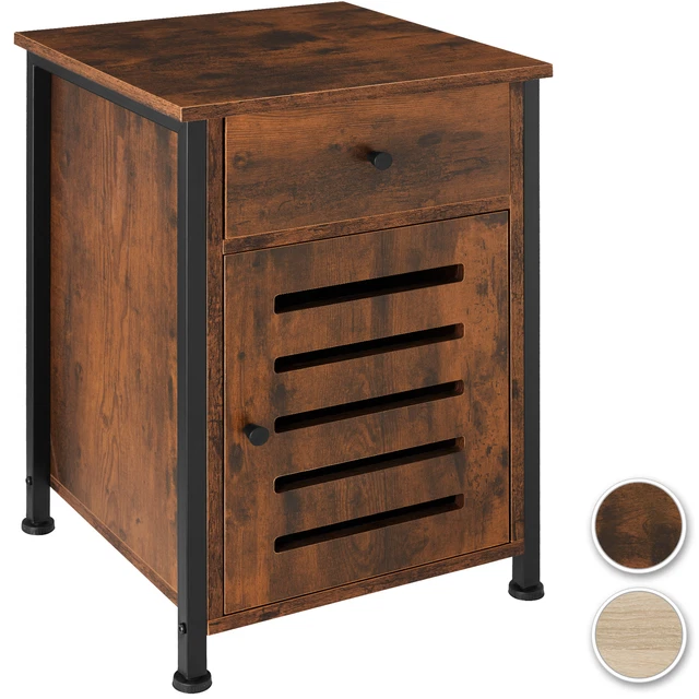 Meuble Rangement Industriel HOOBRO 80cm - Avec Tiroir Et Planche Réglable Marron
